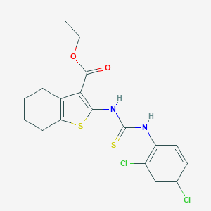 molecular formula C18H18Cl2N2O2S2 B292823 Ethyl 2-{[(2,4-dichloroanilino)carbothioyl]amino}-4,5,6,7-tetrahydro-1-benzothiophene-3-carboxylate 