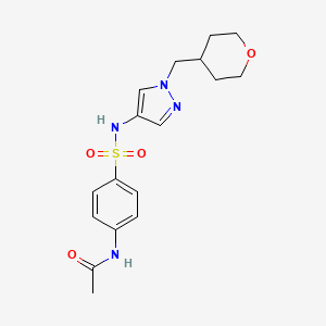 molecular formula C17H22N4O4S B2928232 N-(4-(N-(1-((tetrahydro-2H-pyran-4-yl)methyl)-1H-pyrazol-4-yl)sulfamoyl)phenyl)acetamide CAS No. 1705352-10-8