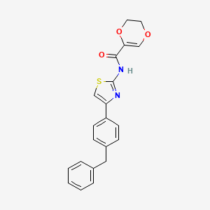 molecular formula C21H18N2O3S B2928255 N-(4-(4-benzylphenyl)thiazol-2-yl)-5,6-dihydro-1,4-dioxine-2-carboxamide CAS No. 864938-37-4