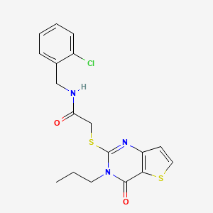 molecular formula C18H18ClN3O2S2 B2928257 N-(2-chlorobenzyl)-2-[(4-oxo-3-propyl-3,4-dihydrothieno[3,2-d]pyrimidin-2-yl)sulfanyl]acetamide CAS No. 1252819-02-5