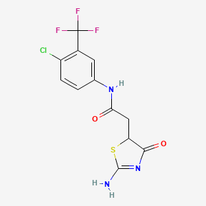 molecular formula C12H9ClF3N3O2S B2928288 N-[4-氯-3-(三氟甲基)苯基]-2-(2-亚氨基-4-氧代-1,3-噻唑烷-5-基)乙酰胺 CAS No. 458527-35-0