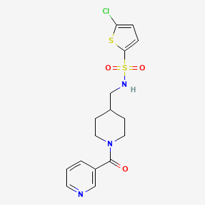 molecular formula C16H18ClN3O3S2 B2928309 5-氯-N-((1-烟酰基哌啶-4-基)甲基)噻吩-2-磺酰胺 CAS No. 1396876-39-3