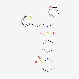 molecular formula C21H24N2O5S3 B2928314 4-(1,1-dioxido-1,2-thiazinan-2-yl)-N-(furan-3-ylmethyl)-N-(2-(thiophen-2-yl)ethyl)benzenesulfonamide CAS No. 1428371-50-9