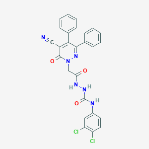 molecular formula C26H18Cl2N6O3 B292833 2-[(5-cyano-6-oxo-3,4-diphenyl-1(6H)-pyridazinyl)acetyl]-N-(3,4-dichlorophenyl)hydrazinecarboxamide 