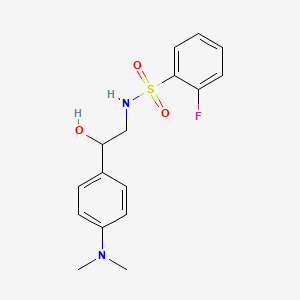 molecular formula C16H19FN2O3S B2928330 N-(2-(4-(二甲氨基)苯基)-2-羟乙基)-2-氟苯磺酰胺 CAS No. 1421510-13-5