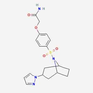 molecular formula C18H22N4O4S B2928335 2-(4-(((1R,5S)-3-(1H-pyrazol-1-yl)-8-azabicyclo[3.2.1]octan-8-yl)sulfonyl)phenoxy)acetamide CAS No. 2320887-05-4