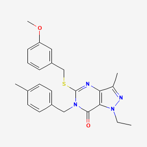 molecular formula C24H26N4O2S B2928363 1-ethyl-5-((3-methoxybenzyl)thio)-3-methyl-6-(4-methylbenzyl)-1H-pyrazolo[4,3-d]pyrimidin-7(6H)-one CAS No. 1359083-33-2