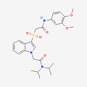 molecular formula C26H33N3O6S B2928368 2-(3-((2-((3,4-dimethoxyphenyl)amino)-2-oxoethyl)sulfonyl)-1H-indol-1-yl)-N,N-diisopropylacetamide CAS No. 896010-28-9