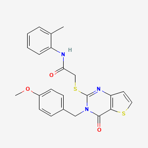 molecular formula C23H21N3O3S2 B2928370 2-{[3-(4-methoxybenzyl)-4-oxo-3,4-dihydrothieno[3,2-d]pyrimidin-2-yl]sulfanyl}-N-(2-methylphenyl)acetamide CAS No. 1252927-60-8