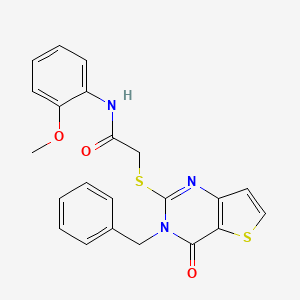 molecular formula C22H19N3O3S2 B2928392 2-({3-benzyl-4-oxo-3H,4H-thieno[3,2-d]pyrimidin-2-yl}sulfanyl)-N-(2-methoxyphenyl)acetamide CAS No. 451468-43-2