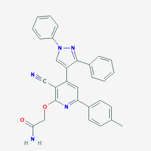 2-{[3-cyano-4-(1,3-diphenyl-1H-pyrazol-4-yl)-6-(4-methylphenyl)-2-pyridinyl]oxy}acetamide