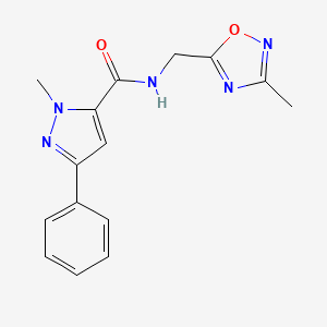 molecular formula C15H15N5O2 B2928456 1-methyl-N-((3-methyl-1,2,4-oxadiazol-5-yl)methyl)-3-phenyl-1H-pyrazole-5-carboxamide CAS No. 1207025-58-8