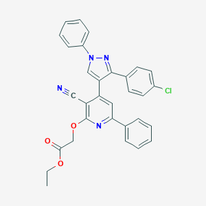 ethyl ({4-[3-(4-chlorophenyl)-1-phenyl-1H-pyrazol-4-yl]-3-cyano-6-phenyl-2-pyridinyl}oxy)acetate