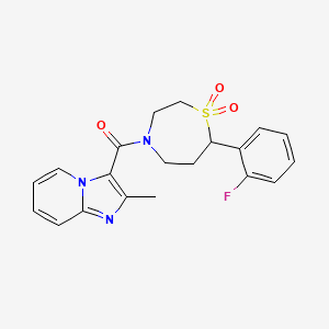 molecular formula C20H20FN3O3S B2928464 (7-(2-Fluorophenyl)-1,1-dioxido-1,4-thiazepan-4-yl)(2-methylimidazo[1,2-a]pyridin-3-yl)methanone CAS No. 2176269-87-5