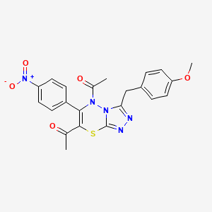 molecular formula C22H19N5O5S B2928481 1-[5-acetyl-3-(4-methoxybenzyl)-6-(4-nitrophenyl)-5H-[1,2,4]triazolo[3,4-b][1,3,4]thiadiazin-7-yl]ethanone CAS No. 896265-05-7