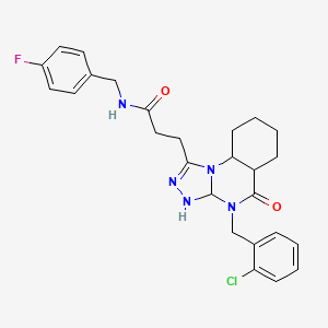 molecular formula C26H21ClFN5O2 B2928496 3-{4-[(2-chlorophenyl)methyl]-5-oxo-4H,5H-[1,2,4]triazolo[4,3-a]quinazolin-1-yl}-N-[(4-fluorophenyl)methyl]propanamide CAS No. 902961-38-0
