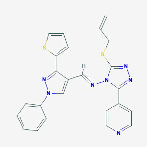 molecular formula C24H19N7S2 B292852 N-[3-(allylsulfanyl)-5-(4-pyridinyl)-4H-1,2,4-triazol-4-yl]-N-{[1-phenyl-3-(2-thienyl)-1H-pyrazol-4-yl]methylene}amine 
