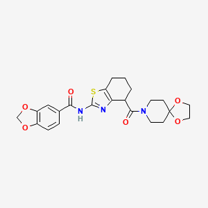 molecular formula C23H25N3O6S B2928524 N-(4-(1,4-二氧杂-8-氮杂螺[4.5]癸烷-8-羰基)-4,5,6,7-四氢苯并[d]噻唑-2-基)苯并[d][1,3]二氧杂环-5-甲酰胺 CAS No. 955662-08-5