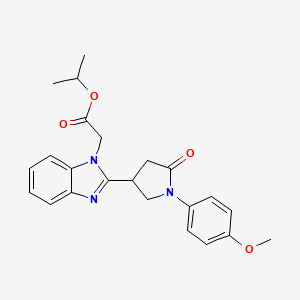 molecular formula C23H25N3O4 B2928554 isopropyl 2-(2-(1-(4-methoxyphenyl)-5-oxopyrrolidin-3-yl)-1H-benzo[d]imidazol-1-yl)acetate CAS No. 912902-95-5
