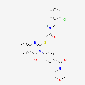 molecular formula C28H25ClN4O4S B2928566 N-[(2-chlorophenyl)methyl]-2-[3-[4-(morpholine-4-carbonyl)phenyl]-4-oxoquinazolin-2-yl]sulfanylacetamide CAS No. 450372-01-7