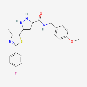 molecular formula C22H19FN4O2S B2928568 5-[2-(4-fluorophenyl)-4-methyl-1,3-thiazol-5-yl]-N-[(4-methoxyphenyl)methyl]pyrazolidine-3-carboxamide CAS No. 1297609-68-7