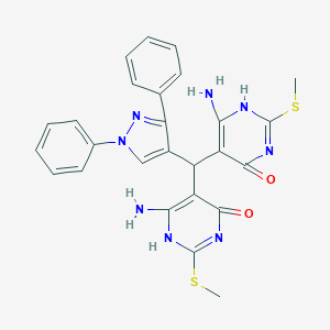 molecular formula C26H24N8O2S2 B292857 6-amino-5-[(6-amino-2-methylsulfanyl-4-oxo-1H-pyrimidin-5-yl)-(1,3-diphenylpyrazol-4-yl)methyl]-2-methylsulfanyl-1H-pyrimidin-4-one 