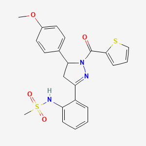 molecular formula C22H21N3O4S2 B2928579 N-(2-(5-(4-甲氧基苯基)-1-(噻吩-2-羰基)-4,5-二氢-1H-吡唑-3-基)苯基)甲磺酰胺 CAS No. 923193-09-3