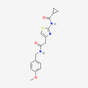 molecular formula C17H19N3O3S B2928601 N-(4-(2-((4-甲氧基苄基)氨基)-2-氧代乙基)噻唑-2-基)环丙烷甲酰胺 CAS No. 923139-66-6