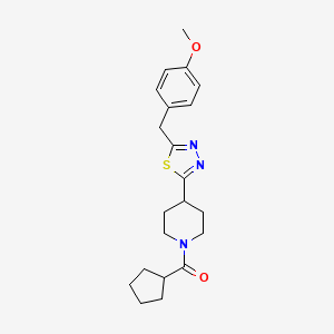 molecular formula C21H27N3O2S B2928605 环戊基(4-(5-(4-甲氧基苄基)-1,3,4-噻二唑-2-基)哌啶-1-基)甲酮 CAS No. 1171180-63-4