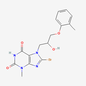 molecular formula C16H17BrN4O4 B2928612 8-bromo-7-(2-hydroxy-3-(o-tolyloxy)propyl)-3-methyl-1H-purine-2,6(3H,7H)-dione CAS No. 303970-66-3