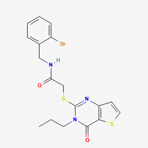 molecular formula C18H18BrN3O2S2 B2928614 N-(2-bromobenzyl)-2-[(4-oxo-3-propyl-3,4-dihydrothieno[3,2-d]pyrimidin-2-yl)sulfanyl]acetamide CAS No. 1261002-78-1