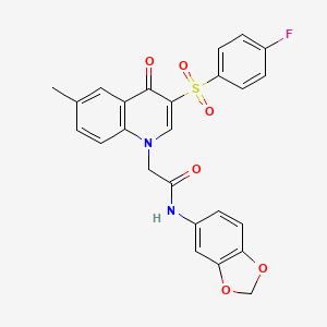 molecular formula C25H19FN2O6S B2928633 N-(1,3-benzodioxol-5-yl)-2-[3-(4-fluorophenyl)sulfonyl-6-methyl-4-oxoquinolin-1-yl]acetamide CAS No. 866808-62-0