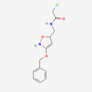 molecular formula C13H15ClN2O3 B2928637 2-Chloro-N-[(3-phenylmethoxy-2,5-dihydro-1,2-oxazol-5-yl)methyl]acetamide CAS No. 2411288-05-4