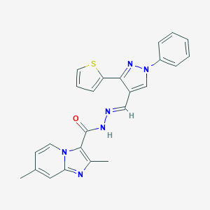 molecular formula C24H20N6OS B292864 2,7-dimethyl-N'-{[1-phenyl-3-(2-thienyl)-1H-pyrazol-4-yl]methylene}imidazo[1,2-a]pyridine-3-carbohydrazide 