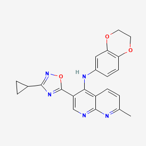 molecular formula C22H19N5O3 B2928646 N-[3-(3-环丙基-1,2,4-恶二唑-5-基)-7-甲基[1,8]萘啶-4-基]-N-(2,3-二氢-1,4-苯并二氧杂环-6-基)胺 CAS No. 1251606-06-0