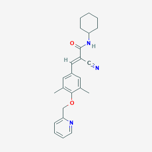 molecular formula C24H27N3O2 B2928649 (E)-2-氰基-N-环己基-3-[3,5-二甲基-4-(吡啶-2-基甲氧基)苯基]丙-2-烯酰胺 CAS No. 1100124-59-1