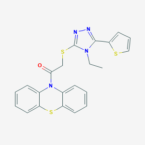molecular formula C22H18N4OS3 B292865 4-ethyl-5-(2-thienyl)-4H-1,2,4-triazol-3-yl 2-oxo-2-(10H-phenothiazin-10-yl)ethyl sulfide 
