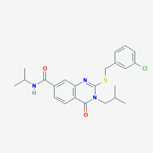 molecular formula C23H26ClN3O2S B2928667 2-((3-chlorobenzyl)thio)-3-isobutyl-N-isopropyl-4-oxo-3,4-dihydroquinazoline-7-carboxamide CAS No. 1115486-27-5