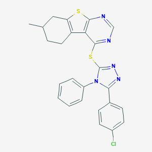 5-(4-chlorophenyl)-4-phenyl-4H-1,2,4-triazol-3-yl 7-methyl-5,6,7,8-tetrahydro[1]benzothieno[2,3-d]pyrimidin-4-yl sulfide