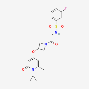 molecular formula C20H22FN3O5S B2928683 N-(2-(3-((1-环丙基-6-甲基-2-氧代-1,2-二氢吡啶-4-基)氧代)氮杂环丁-1-基)-2-氧代乙基)-3-氟苯磺酰胺 CAS No. 2034237-67-5