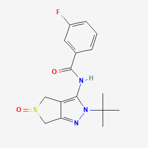 molecular formula C16H18FN3O2S B2928689 N-(2-(tert-butyl)-5-oxido-4,6-dihydro-2H-thieno[3,4-c]pyrazol-3-yl)-3-fluorobenzamide CAS No. 1007192-27-9