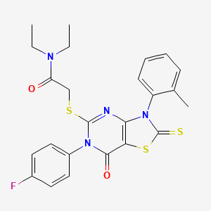 N,N-diethyl-2-[[6-(4-fluorophenyl)-3-(2-methylphenyl)-7-oxo-2-sulfanylidene-[1,3]thiazolo[4,5-d]pyrimidin-5-yl]sulfanyl]acetamide