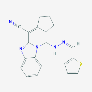 molecular formula C20H15N5S B292873 16-[(2Z)-2-(thiophen-2-ylmethylidene)hydrazinyl]-1,8-diazatetracyclo[7.7.0.02,7.011,15]hexadeca-2,4,6,8,10,15-hexaene-10-carbonitrile 