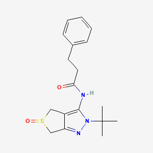 molecular formula C18H23N3O2S B2928738 N-(2-tert-butyl-5-oxo-4,6-dihydrothieno[3,4-c]pyrazol-3-yl)-3-phenylpropanamide CAS No. 1007192-40-6