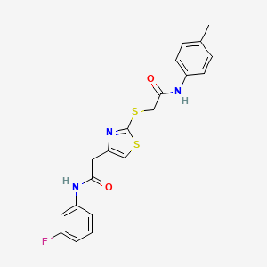 molecular formula C20H18FN3O2S2 B2928753 N-(3-氟苯基)-2-(2-((2-氧代-2-(对甲苯基氨基)乙基)硫代)噻唑-4-基)乙酰胺 CAS No. 941922-03-8