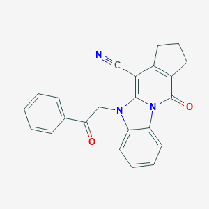 molecular formula C23H17N3O2 B292876 11-oxo-5-(2-oxo-2-phenylethyl)-2,3,5,11-tetrahydro-1H-cyclopenta[4,5]pyrido[1,2-a]benzimidazole-4-carbonitrile 