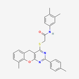 N-(3,4-dimethylphenyl)-2-((9-methyl-2-(p-tolyl)-5H-chromeno[2,3-d]pyrimidin-4-yl)thio)acetamide
