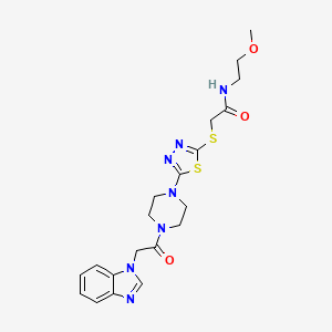2-((5-(4-(2-(1H-benzo[d]imidazol-1-yl)acetyl)piperazin-1-yl)-1,3,4-thiadiazol-2-yl)thio)-N-(2-methoxyethyl)acetamide