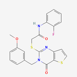 molecular formula C22H18FN3O3S2 B2928784 N-(2-fluorophenyl)-2-{[3-(3-methoxybenzyl)-4-oxo-3,4-dihydrothieno[3,2-d]pyrimidin-2-yl]sulfanyl}acetamide CAS No. 1252820-70-4