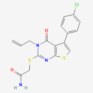 molecular formula C17H14ClN3O2S2 B2928788 2-[5-(4-Chlorophenyl)-4-oxo-3-prop-2-enylthieno[2,3-d]pyrimidin-2-yl]sulfanylacetamide CAS No. 496026-96-1